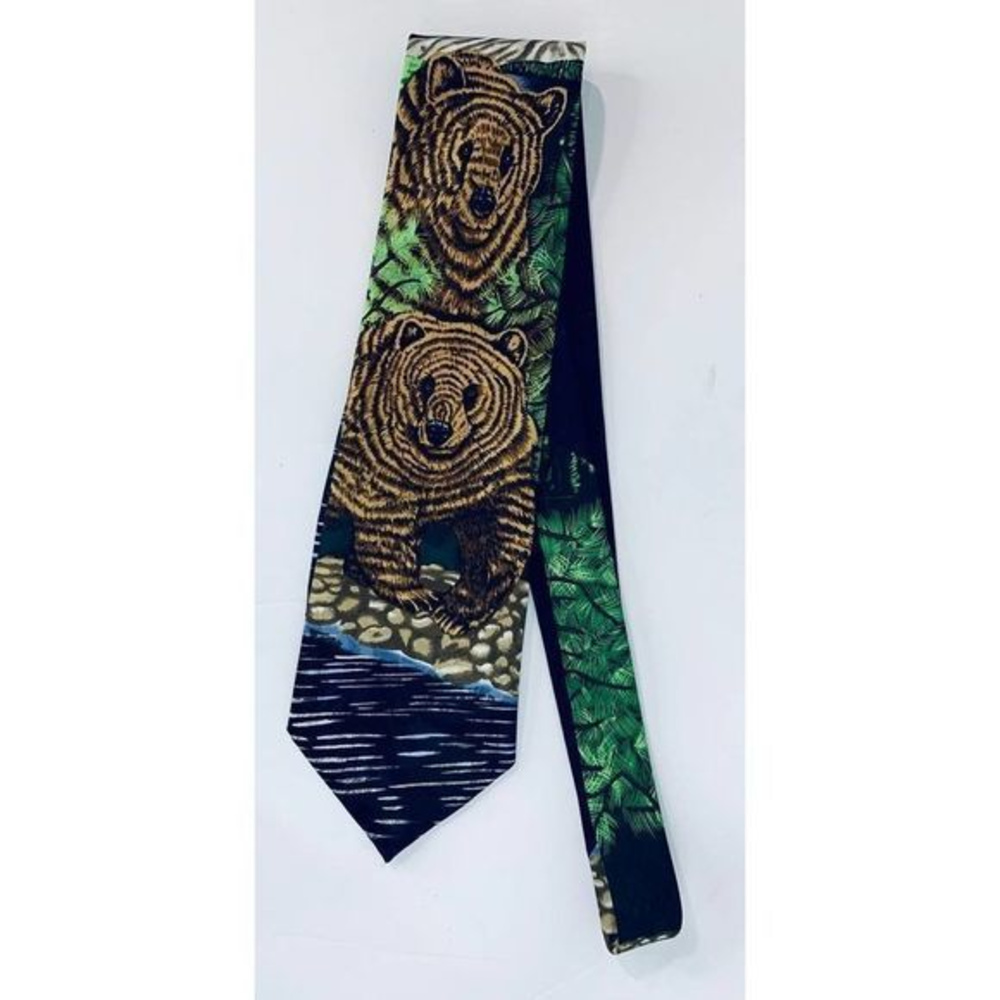 Animal Tracking Men‎ Grizzly Terriorty Neck Tie EUC